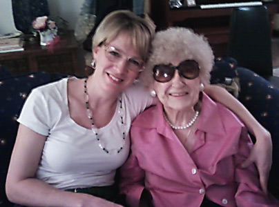Tina and Gram swap glasses